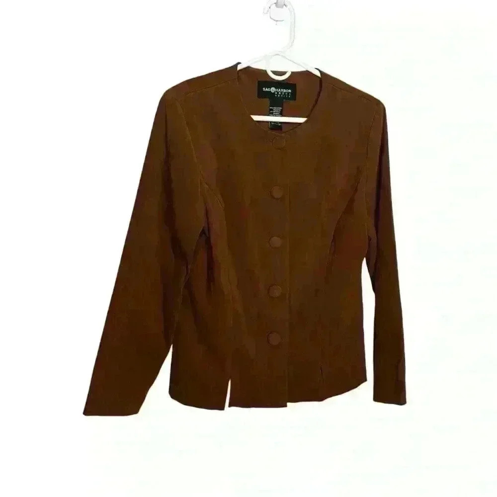 Beautiful and soft fawn colored faux suede cropped jacket size 12 petite - Picture 3 of 10